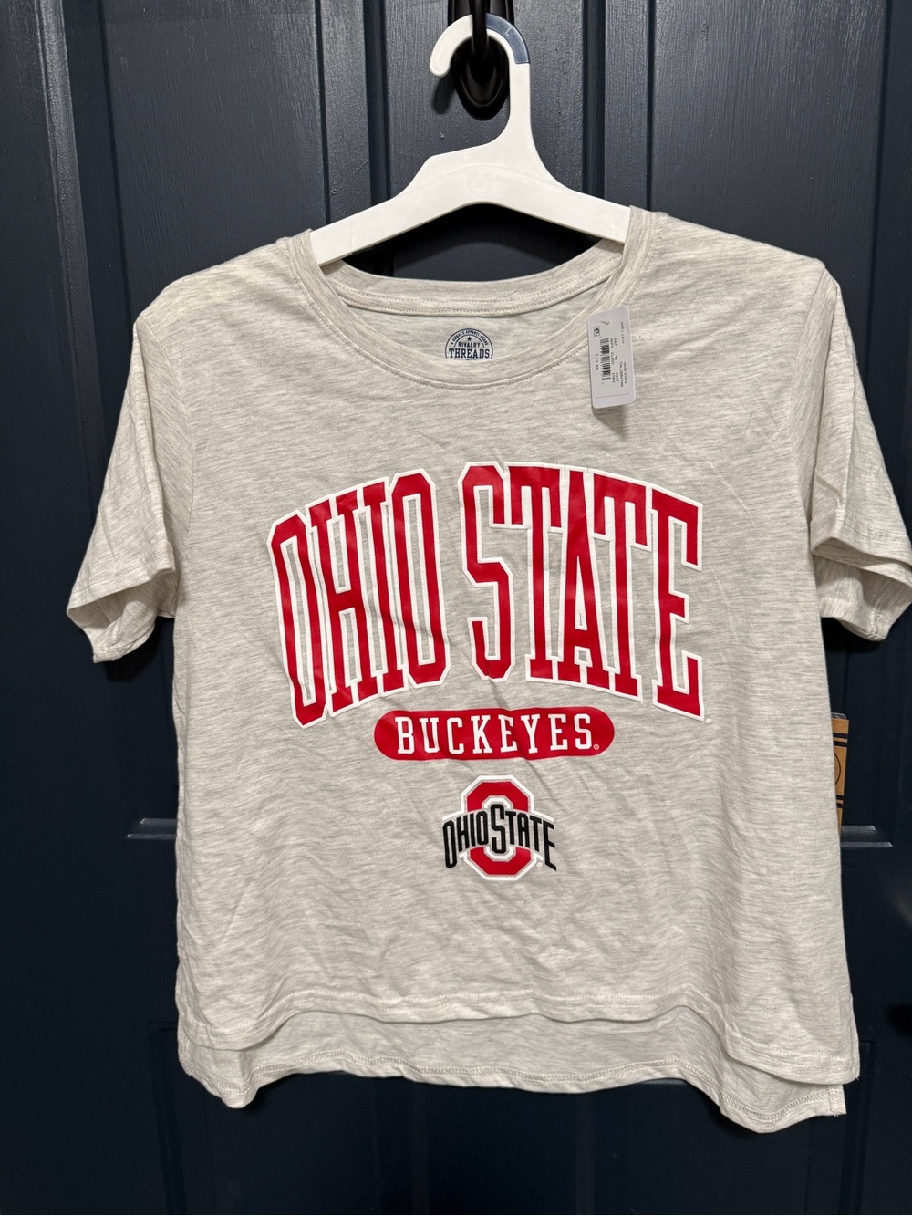 Rivalry Threads Women's Light Gray Short Sleeve Ohio State Tee with Red Print